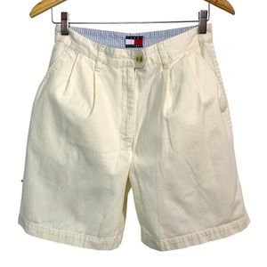 TOMMY HILFIGER Cream Pleated 100% Cotton Shorts Sz 10